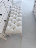 Cream Tufted Upholstered Bedroom Bench with Wood Legs