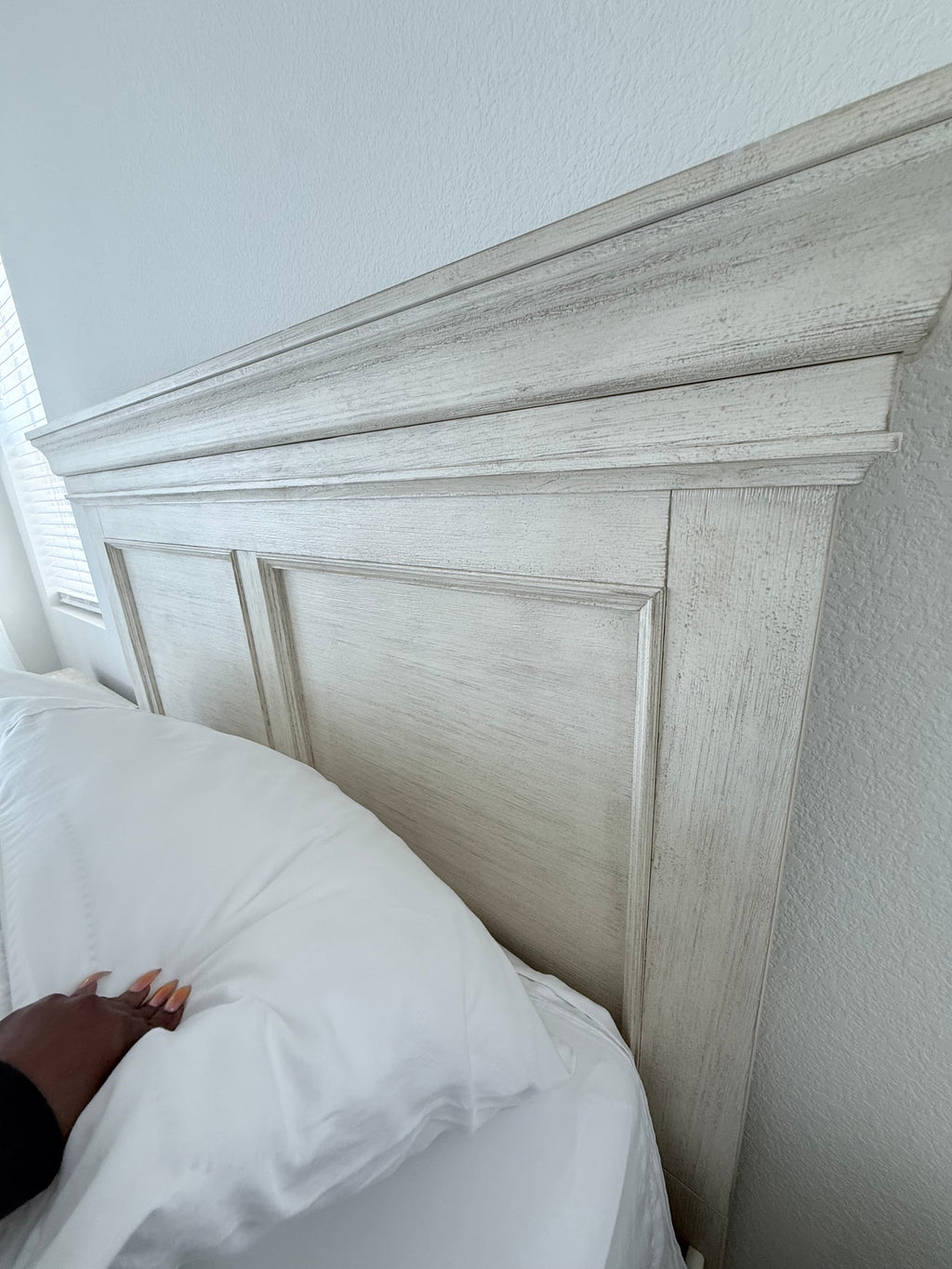 Queen Size- Distressed Light Wood Panel Bed Frame with Headboard & Footboard