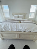 Queen Size- Distressed Light Wood Panel Bed Frame with Headboard & Footboard