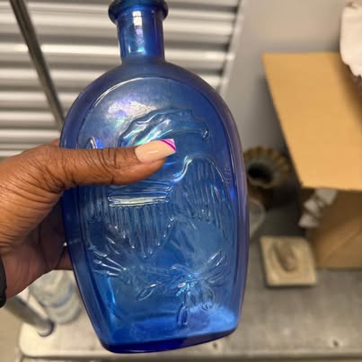 Vintage Cobalt Blue Franklin TWD Schooner Eagle Bottle