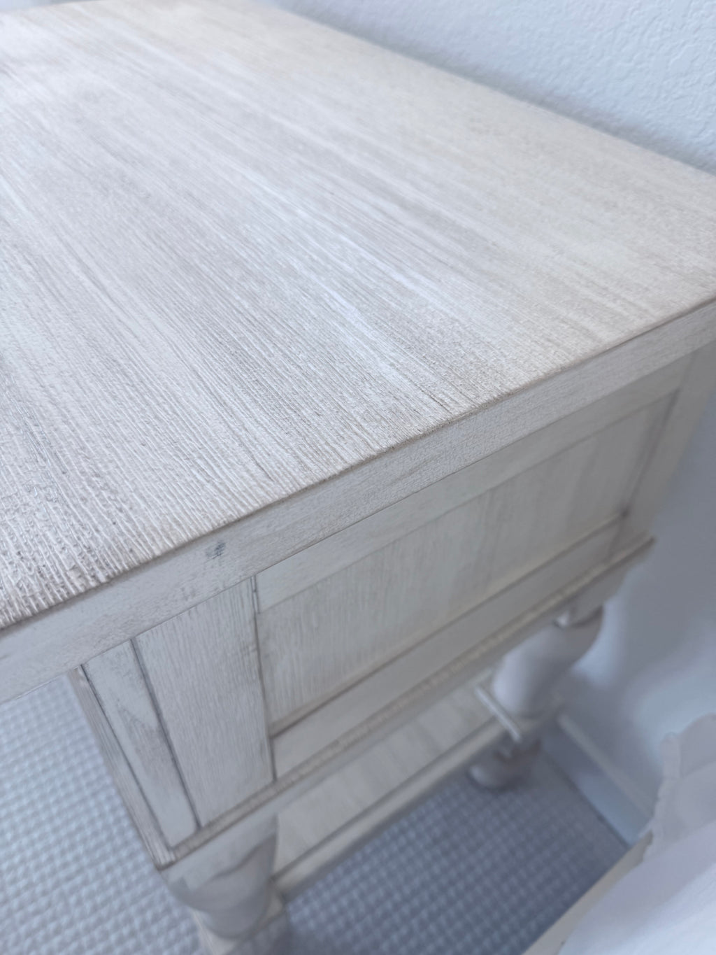 Distressed Light Wood Open-Shelf Nightstand with Woven Basket