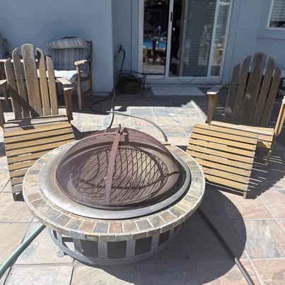 2 Wooden Adirondack Chairs with Outdoor Fire Pit