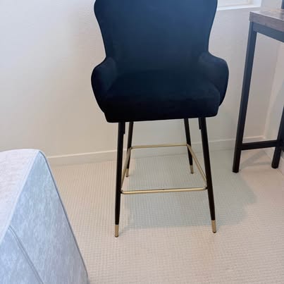 Set of 4 Modern Black Velvet Counter Stools with Gold Footrests