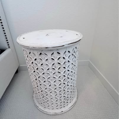 Decorative White Metal Accent Table | Garden Stool | Side Table