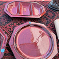 Pink lacquer serving tray and divided dish set
