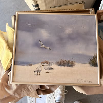 seagulls beach oil painting