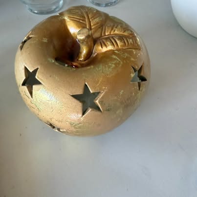 Gold Apple-Shaped Candle Lantern with Star Cutouts