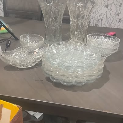 Clear Pressed Glass Dishes and Vases Set
