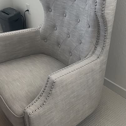 3.5”x32”x29 -Light Gray Tufted Armchair with Nailhead Trim