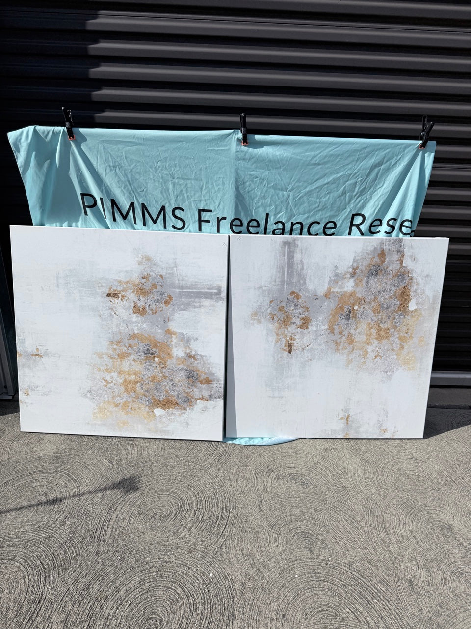 Abstract White and Gold Canvas Pair