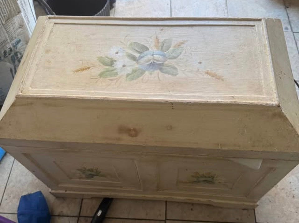 Cream Floral Painted Storage Chest