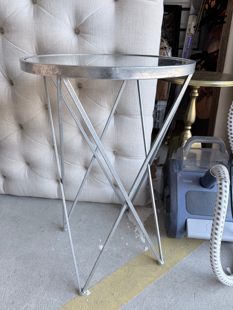 Glass Top Side Table with Silver X Base
