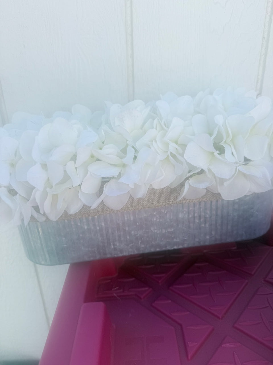 White Hydrangeas in Galvanized Trough